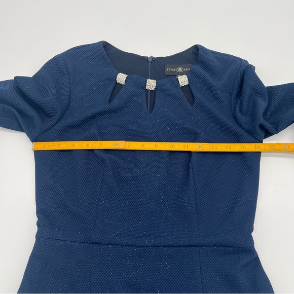 Betsy & Adam Blue Glitter Dress Sz 8 – Retro Glam Bell Sleeves Rhinestone Neck - Picture 9 of 10